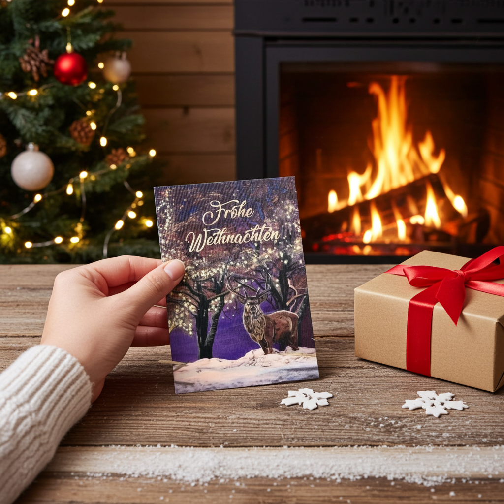 Hirsch unter Lichtern Klappkarte