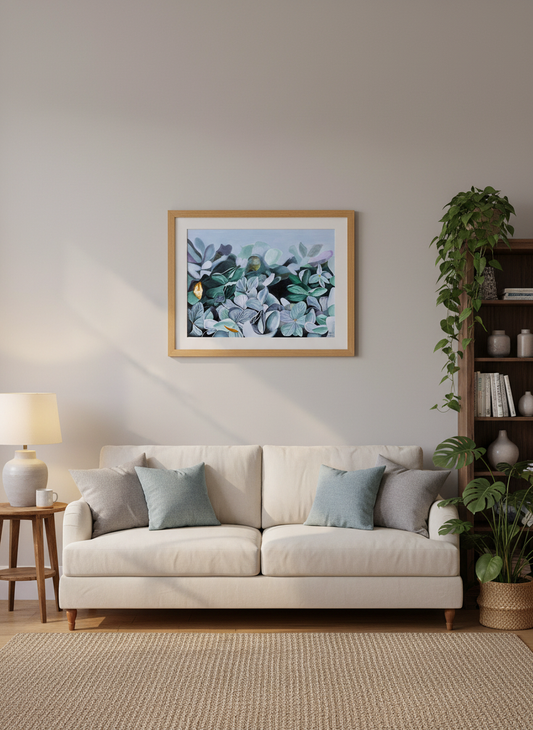 Hortensien 40 x 30 cm auf Papier Acryl